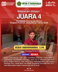 Guru PKn MTsN 2 Tasikmalaya Raih Juara 4 Olimpiade Pancasila Tingkat Provinsi Jawa Barat